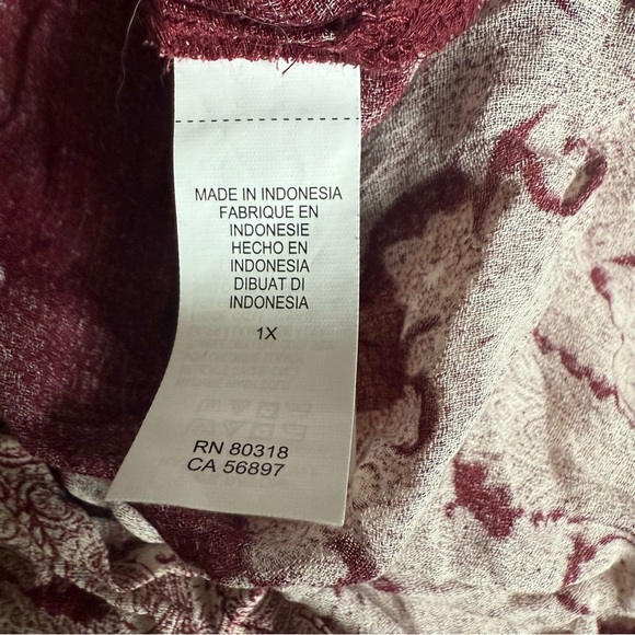 Lucky Brand Womens Border Print Peasant Tunic Top Blouse Size Large 1X Maroon - Picture 10 of 11